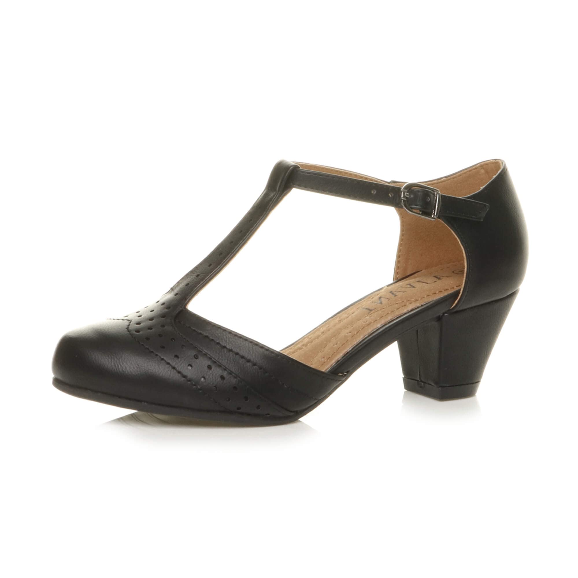 Women's Mid Block Heel T-Strap Cut Out Budapest T-Clip Pumps Sandals Size