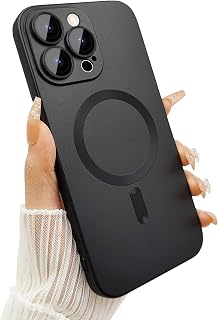 ankofave Magnetic for iPhone 15 Pro Phone Case for Women, Matte Luxury Soft Metallic Luster Design with Camera Lens Protector, Compatible with Magsafe Case for iPhone 15 Pro 6.1"-Black