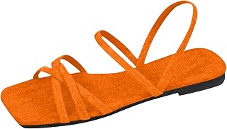 Sandals Women's Flat Square Toe Cap Toe Free Shoes Women's Summer Sandals Elegant Classic Basic Summer Shoes for Women Holiday Casual Beach