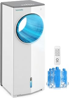 SereneLife Portable Evaporative Air Cooler with 4L Detachable Water Tank, 1800 CFM Evaporative Cooler with Remote & Ice Packs, Indoor Outdoor Air Cooler Portable for Room Use, (White & Gray)