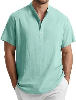 Enlision Linen Shirt Men's Short Sleeve Shirt Lightweight Summer Shirt Men's Casual Shirts for Men Henley Shirt Regular Fit S-4XL