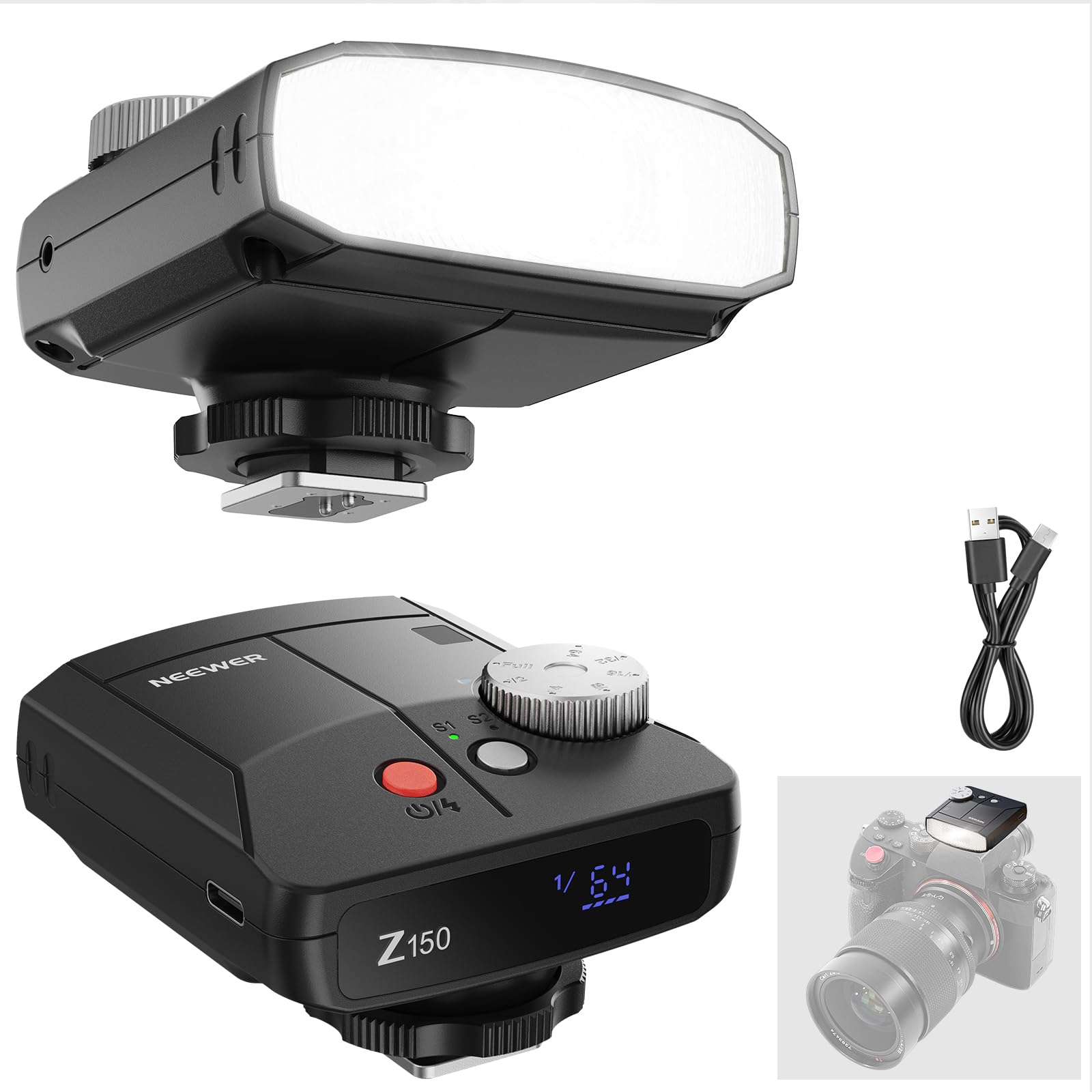 NEEWER Mini Camera Flash Light, 20Ws GN15 1200mAh/640 Full Power, Z150 | 3.1s Re