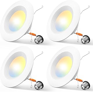 Amico 4 Pack 5/6 inch 5CCT LED Recessed Lighting, Retrofit Can Light, White | Dimmable, 12.5W=100W, 950LM, 2700K/3000K/4000K/5000K/6000K Selectable, Baffle Trim, Easy Install, IC & Damp Rated, ETL & FCC