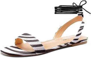 Castamere Women's Low Heel Open Toe Strap Ankle Lace-up Flat Shoes Sandals Casual Classic Denim Summer 1 CM Heels
