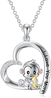 LONAGO Animal Necklace for Women 925 Sterling Silver Cute Monkey Koala Ladybug Squirrel Pendant Necklace