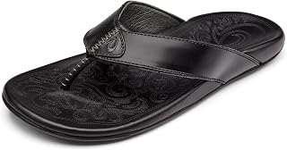 OluKai Mekila Men's Beach Sandals, Full-Grain Leather Flip-Flop Slides
