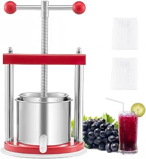 VEVOR 0.44 Gallon Fruit Wine Press, Manual Cider Juice Maker with T-Handle | for Juice Cider, Wine, Olive Oil, Cheese, Herb, Countertop Stainless Steel Fruit & Vegetable Squeezer with Filter Bag