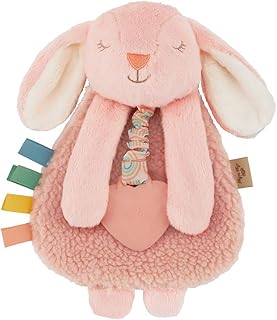 Itzy Ritzy Lovey Including Teether, Teething Relief, 0+ Months (Pink Bunny) | Baby Lovey with Soft Sherpa, Plush Minky, Silicone Teether, Crinkle Sounds, Textured Ribbons, and Interactive Dangle Arms