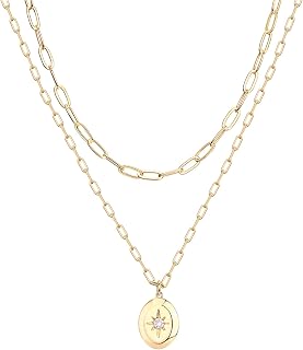 PAVOI Gold Layered Necklaces for Women, 14K Plated Small Star Pendant Stack