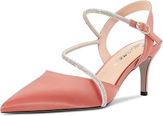 Castamere Women's Medium Needle Pointed Toe Ankle Strap Sandals Diamond Crystal 6.5 CM Heels