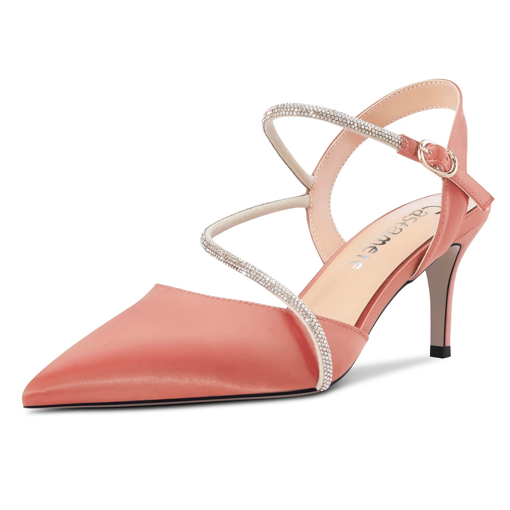 Castamere Women's Medium Needle Pointed Toe Ankle Strap Sandals Diamond Crystal 