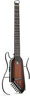 Donner HUSH I EVO2 Acoustic Electric Travel Guitar (Sunburst) | Portable Headless Quiet Practice Guitar, Ultra-Light, Mahogany Body with Built-in Tuner, Detachable Stands & Headphone Jack