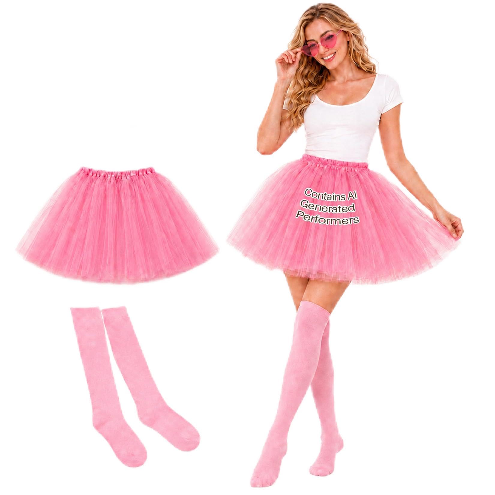 RAINFLOW Tutu for Women Adults, 14.96 In Tulle Skirt with Socks and Glasses