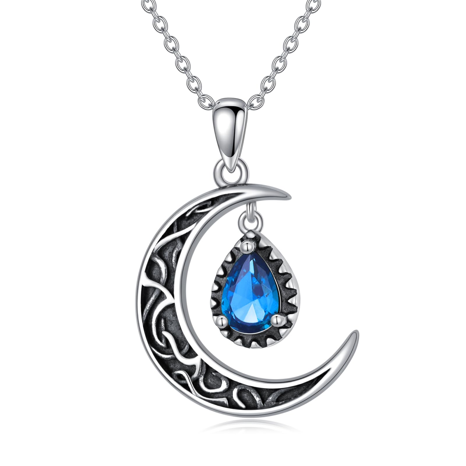 VONALA Crescent Moon Necklace Sterling Silver Emerald/Red/Purple/Black/Blue/Aqua