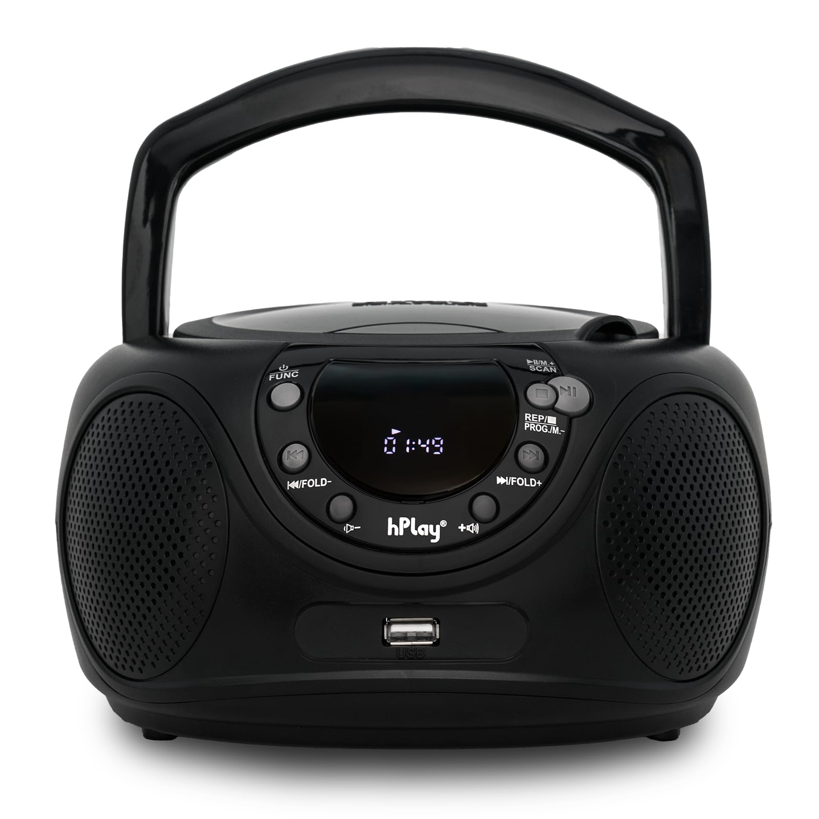 hPlay Portable CD Player Boombox Radio, Black | CD, CDR and MP3-CD, Digital FM T