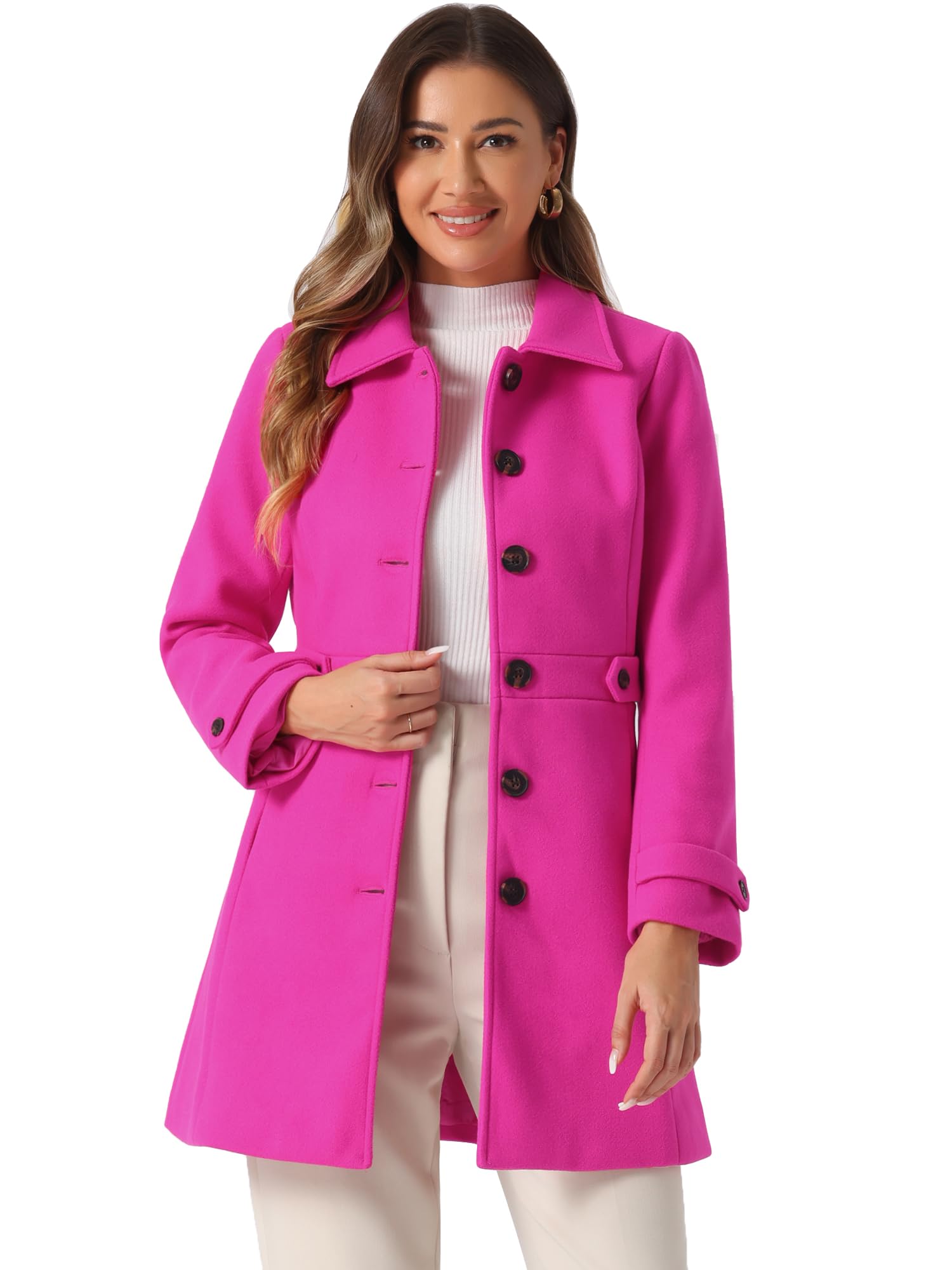 Allegra K Women's Winter Classic Overcoat Pockets Single Breasted Pea Coat