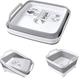GIMWA 2.4Gal Collapsible Dish Basin with Drain Plug, Baby Bottle Wash Basin | Collapsible Dish Basin for Kitchen, Space-Saving Portable Sink for Camping, RV, Laundry, Fruit &amp; Vegetable Washing