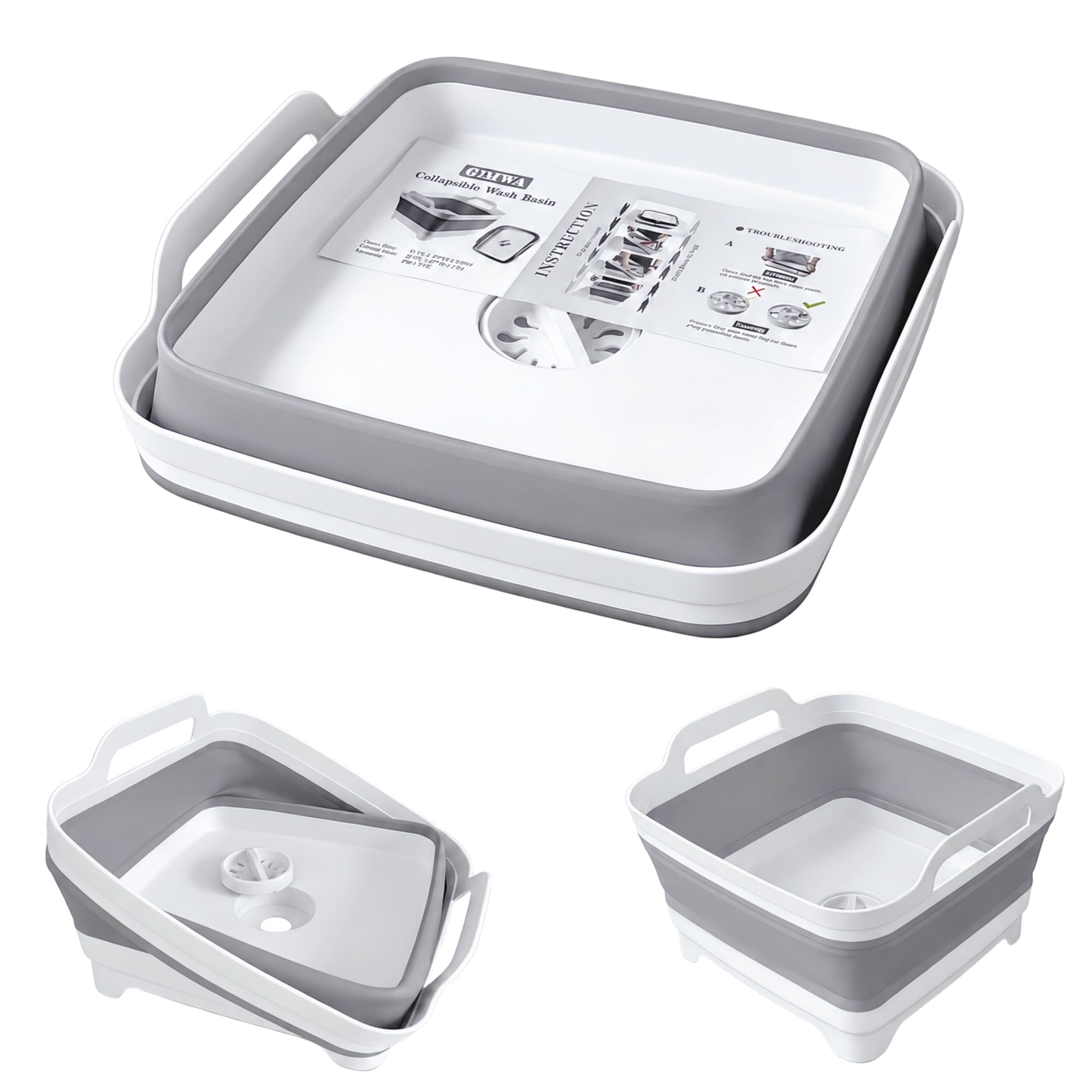 GIMWA 2.4Gal Collapsible Dish Basin with Drain Plug, Baby Bottle Wash Basin | Co