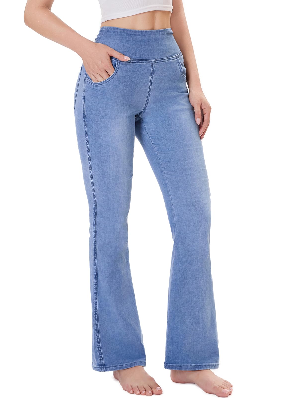 Women's Stretch Jeans, Bell Push Up High Waist Jeans with Pockets Flare Denim Pa