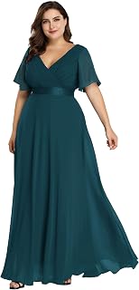 Ever-Pretty - Vestido largo de fiesta con cuello en V para mujer, talla grande, 09890 - Azul - 58