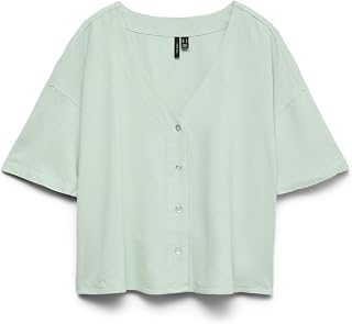 VERO MODA VMJESMILO Women's V Neck Short Sleeve Elegant Office Button Top