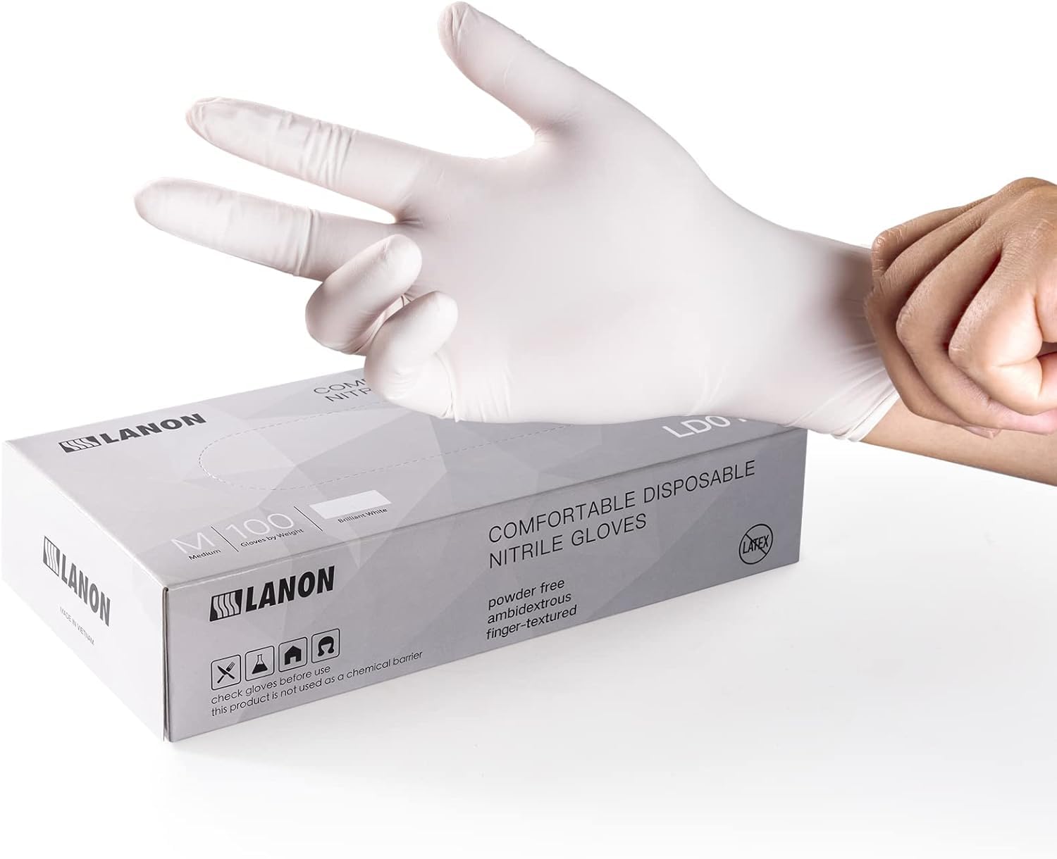 LANON Food Safe White Disposable Nitrile Gloves,Cooking Gloves,Large
