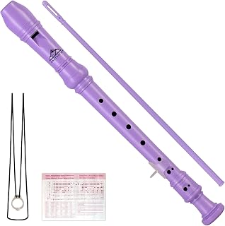 Eastrock 3 Pieces German Style Soprano Recorder Purple for Beginners | C Key ABS Material Easy Clean with Cleaning Rod Fingering Chart Packing Bag Thumb Rest Lanyard for Performances Stage Band