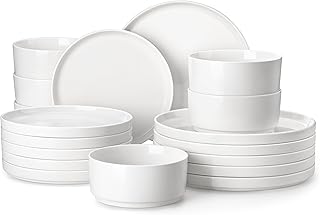 MALACASA 18 Pieces Porcelain Dinnerware Set, Modern White Dish Set for 6, Premium Serving Plates and Bowls Sets, Chip and Scratch Resistant Dishware Sets Dining Ware Set, Series LEAH