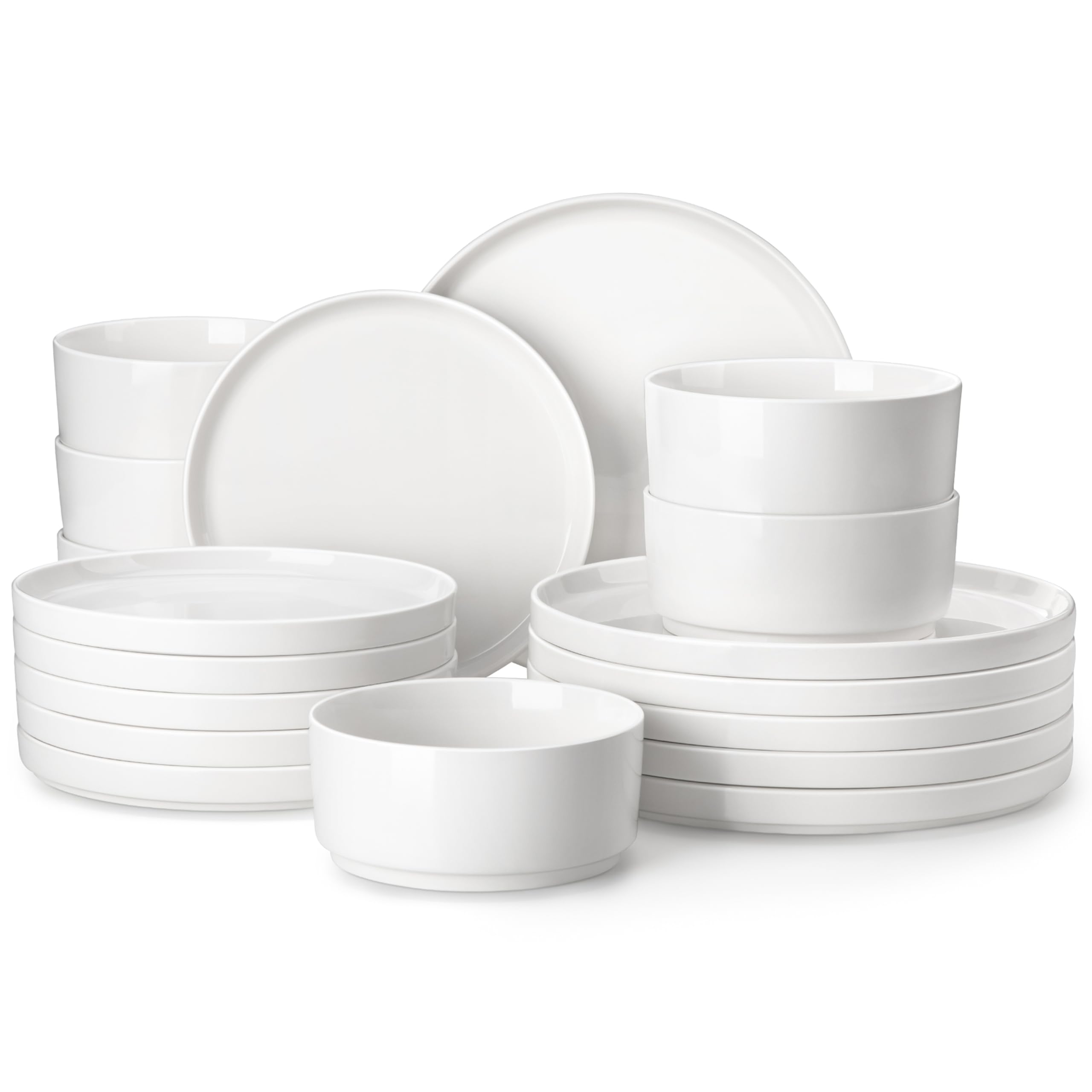 MALACASA 18 Pieces Porcelain Dinnerware Set, Modern White Dish Set for 6, Premiu