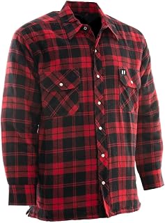 FORCEFIELD Red Plaid Quilted Flannel Shirt - 100% Cotton, Polyester Insulation, Snap Closure, Multiple Pockets