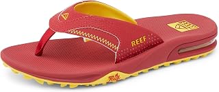 Reef Fanning Pregame Men's Flip Flops with Bottle Opener, Arch Support, Durable Sole, Water Resistant, Crimson/White, 45 EU