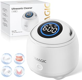 7MAGIC Ultrasonic Retainer Cleaner Machine, 48kHz, 200 ml, White | SonicPod Dental Cleaner for Retainers, Aligners, Dentures, Mouth Guards & Night Guards