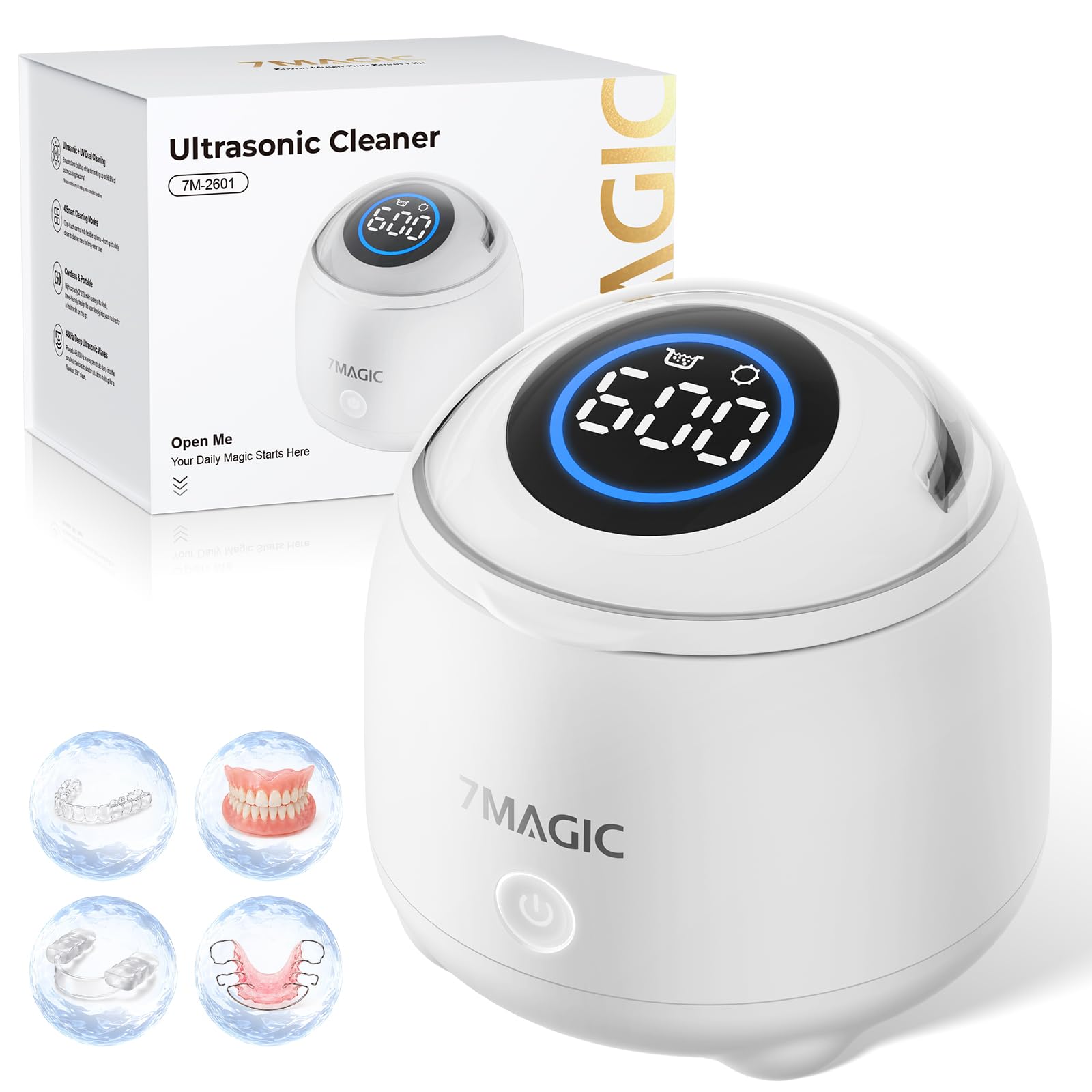 7MAGIC Ultrasonic Retainer Cleaner Machine, 48kHz, 200 ml, White | SonicPod Dent
