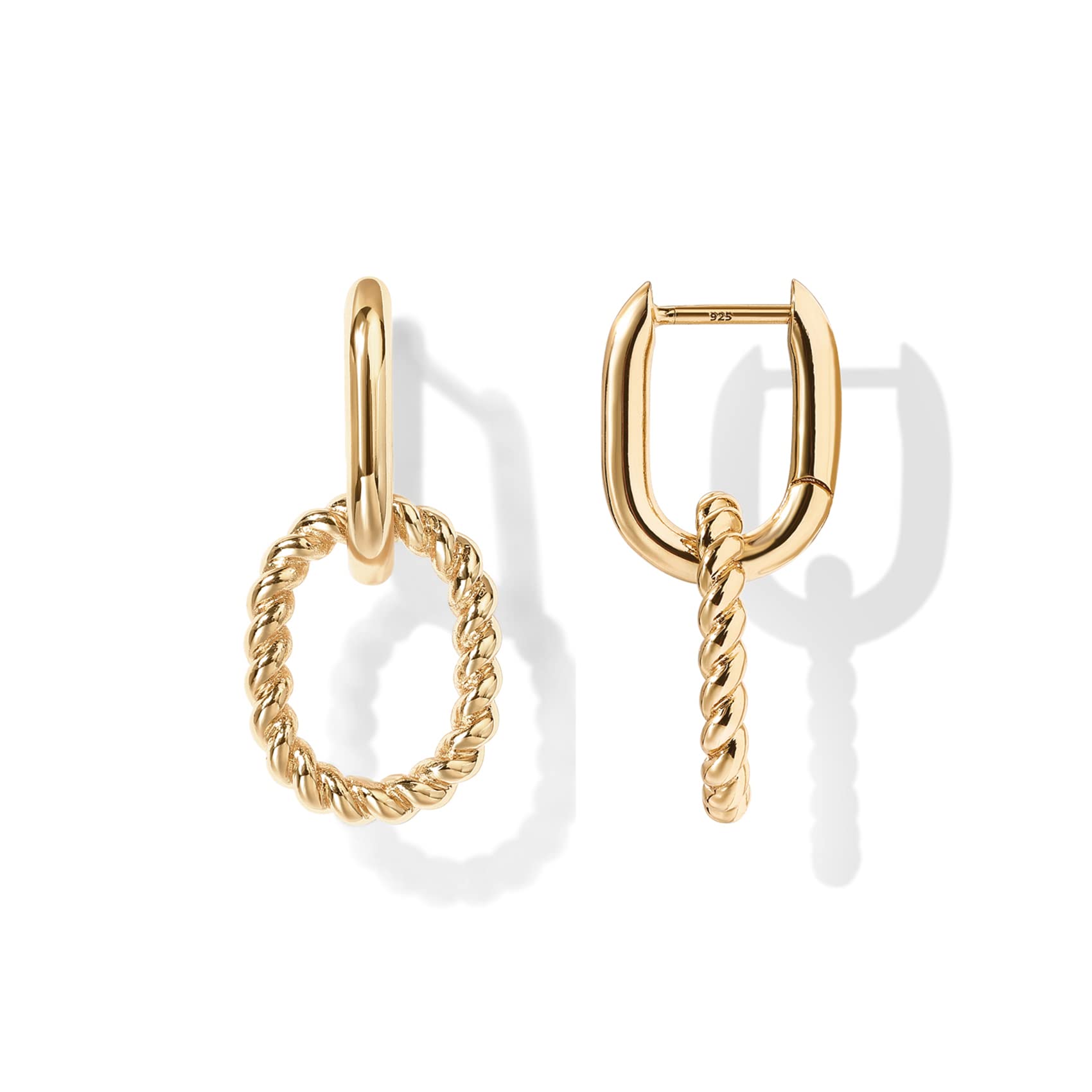PAVOI Twisted Huggie Earrings for Women, Yellow Gold, Size 28.5 Millimeters