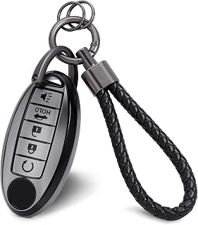 PIFOOG Key Fob Cover Fit for Nissan Altima Rogue Sentra 5-Button Smart Key | Fit for Nissan Pathfinder, Murano, Armada, Maxima and Versa 5-Button Keys, Soft TPU Key Case, Matte Gray, Matching Keychain
