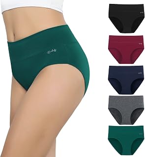 anqier Women's Underwear Pack of 5 Stretch Cotton High Waist Briefs