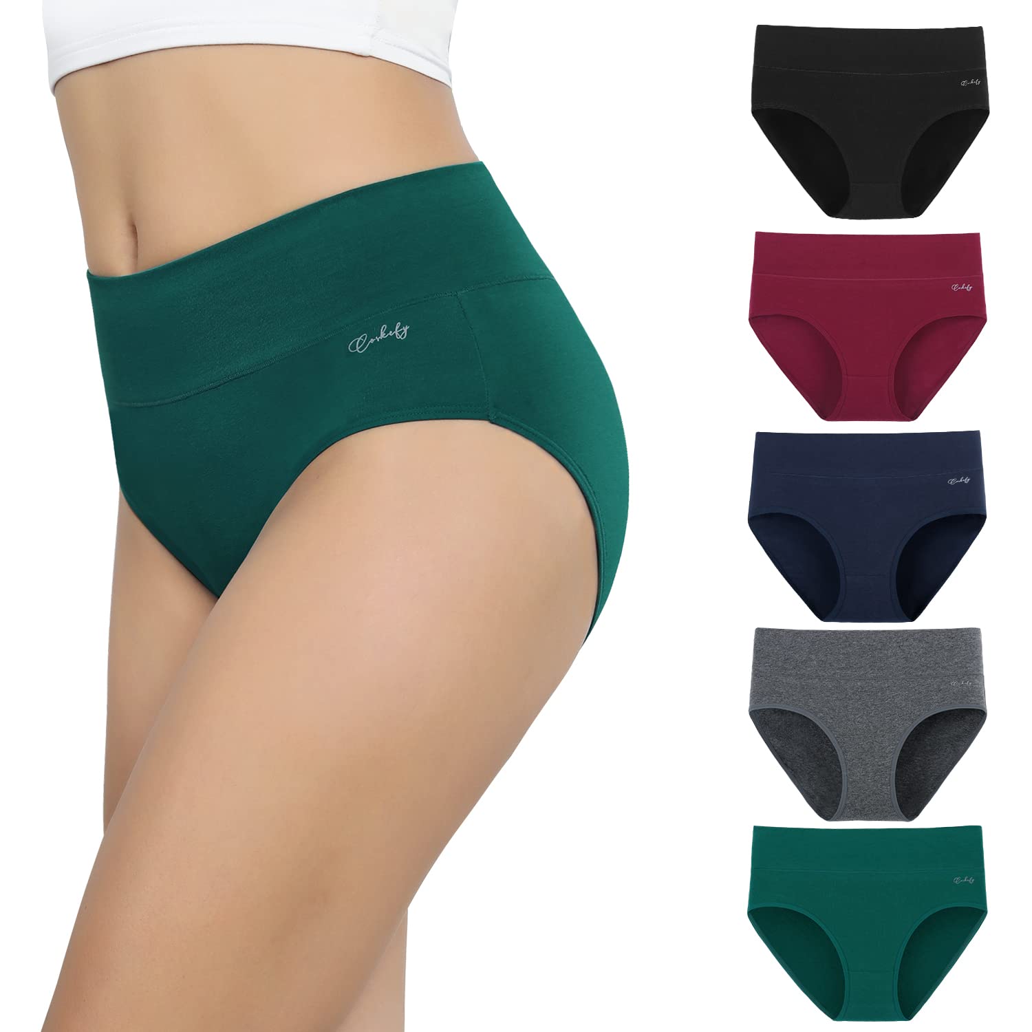 anqier Women's Underwear Pack of 5 Stretch Cotton High Waist Briefs