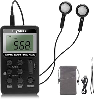 Pocket Radio，Small Personal Mini AM FM Portable Radios with Best Reception | Digital Tuning Transistor Radios，Earphones, Lanyard and Rechargeable Battery for Walking Jogging Exercising (Black)
