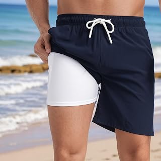 Mens Compression Lined Swimming Trunks with Pockets Inner Lining Beach