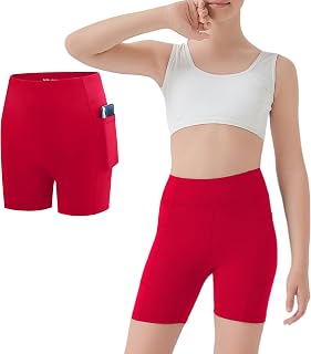 Girls Athletic Biker Shorts with Pockets Butter Soft High Waisted