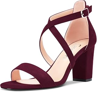 Castamere Women's Block Chunky High Heel Open Toe Sandals Strappy Cross Buckle Wedding Sexy Dress Shoes