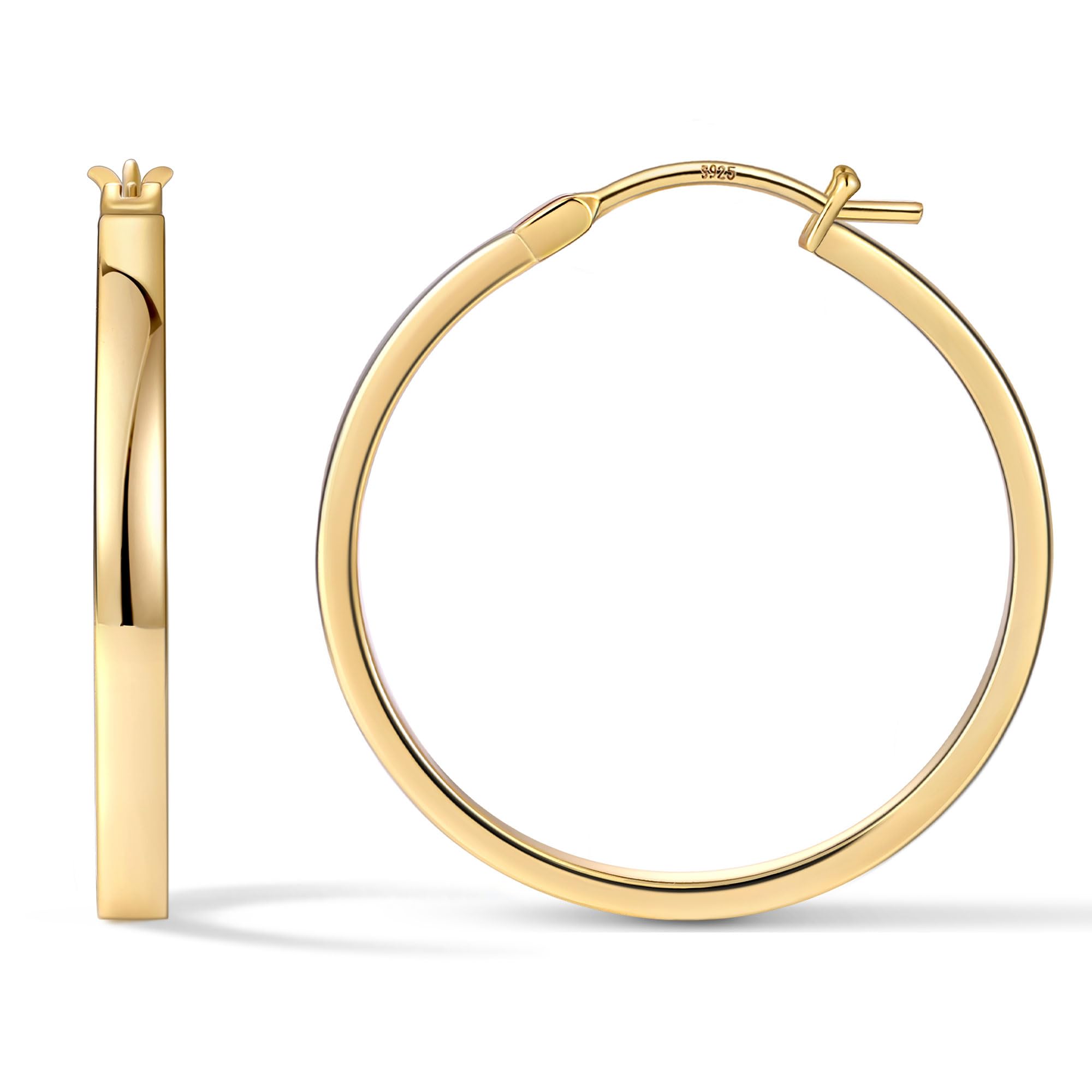 Gacimy Hoop Earrings for Women, 14K Gold Plated Flat Hoops