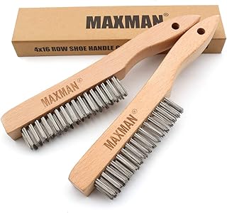 MAXMAN Wire Brush 2Pcs, 10" Stainless Steel Bristles, Rust & Paint Remover | Heavy Duty Wire Brushes for Cleaning Rust, Stiff Bristle Metal Brush, Long Beech Handle, for Grill/Welding, Compact & Sturdy