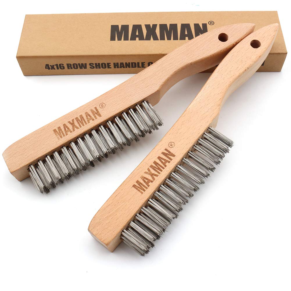 MAXMAN Wire Brush 2Pcs, 10" Stainless Steel Bristles, Rust & Paint Remover | Hea