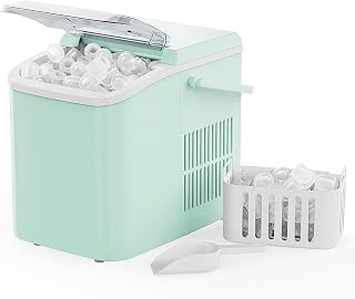 NEWBULIG Ice Makers Countertop with Handle, Portable Ice Machine | 9 Bullet Cubes in 6 Mins, 26lbs in 24Hrs, Auto-Cleaning, with Basket and Scoop, for Home, Kitchen, RV, Camping, Green