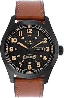 FOSSIL Defender Watch for Men, Solar Powered Three Hand Date with Stainless Steel or Leather Strap