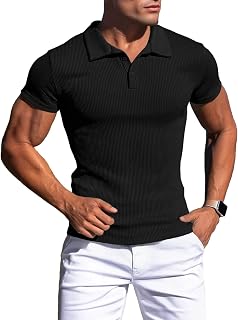 Men's Short-Sleeved Polo Shirt, Slim Fit Muscle T-Shirt, Gym Golf T-Shirts, Casual Elastic T-Shirt