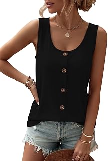 TICTICMIMI Women Tank Tops Buttons Sleeveless Summer Scoop Neck Shirt
