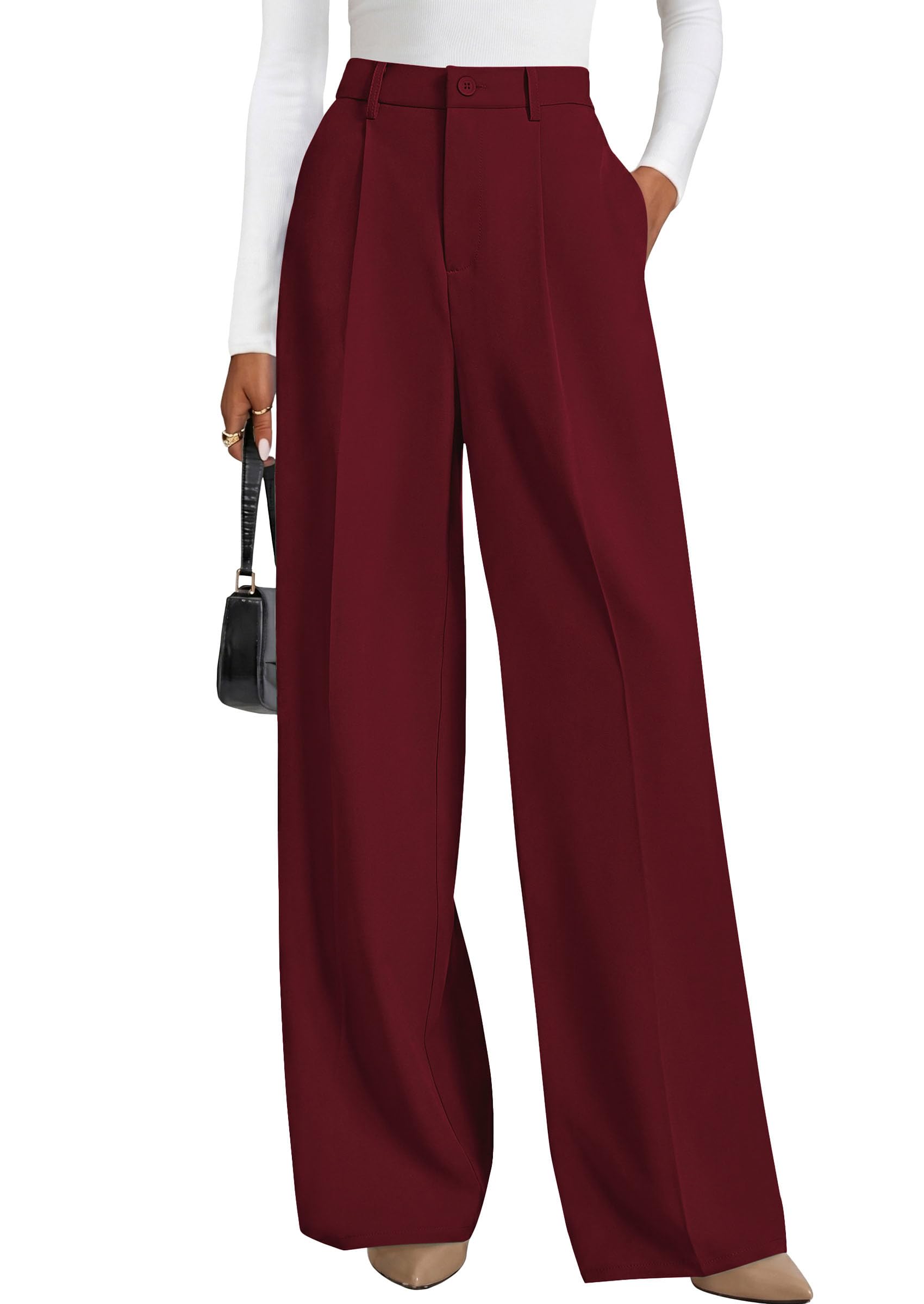 PRETTYGARDEN Women's Wide Leg Suit Pants Loose Fit High Elastic Waist Business C
