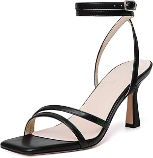 Mostrin Womens Sandals Strappy Heels for Women Ankle Strap Lace Up Heels Square Open Toe Heels Tie Up Stiletto High Heeled Sandals for Prom, Party, Daily Wear